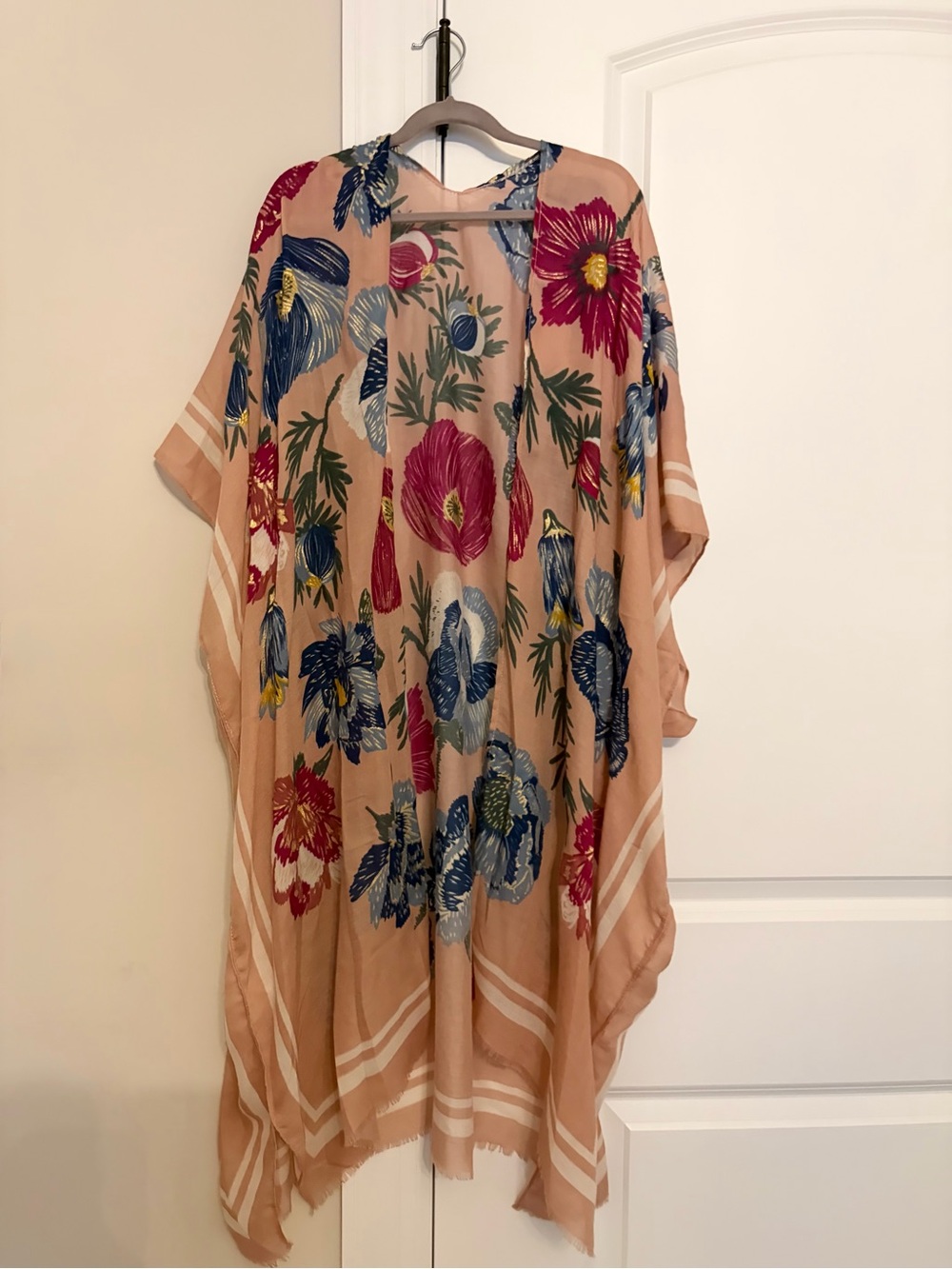 Floral Kimono Cover-Up in Blush with Multicolor Blooms - Picture 1 of 3